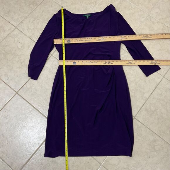 Lauren Ralph Lauren Women’s Purple Draped Neck side Sheath Dress Size 16 Classic - Picture 3 of 10